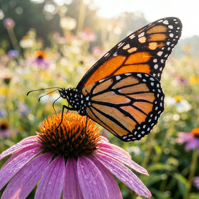 Butterfly with bright patterned wings.